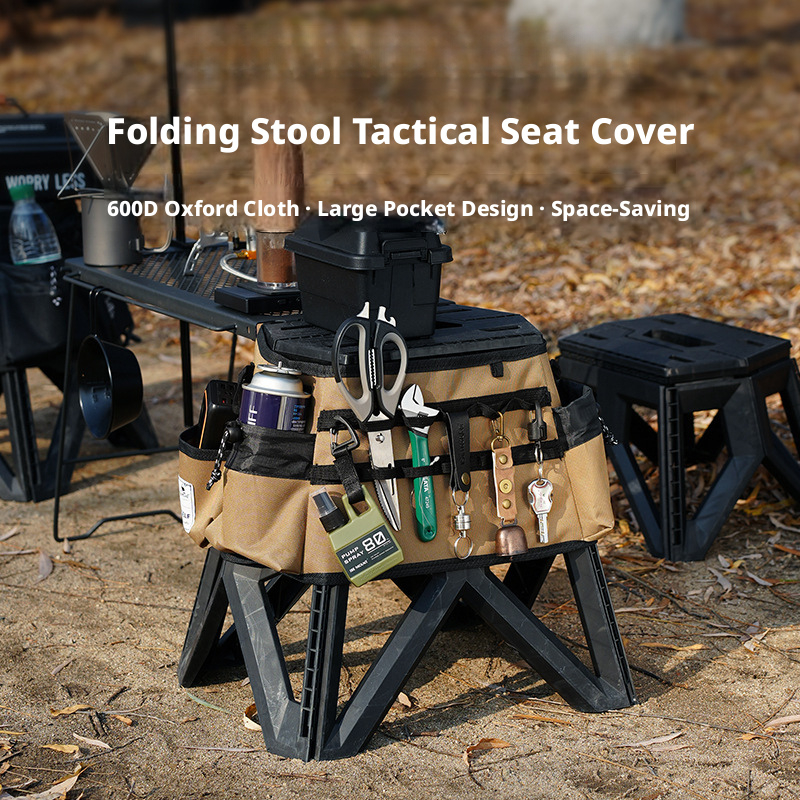 Tabouret de camping pliant avec sac de rangement et poches_voghion.com
