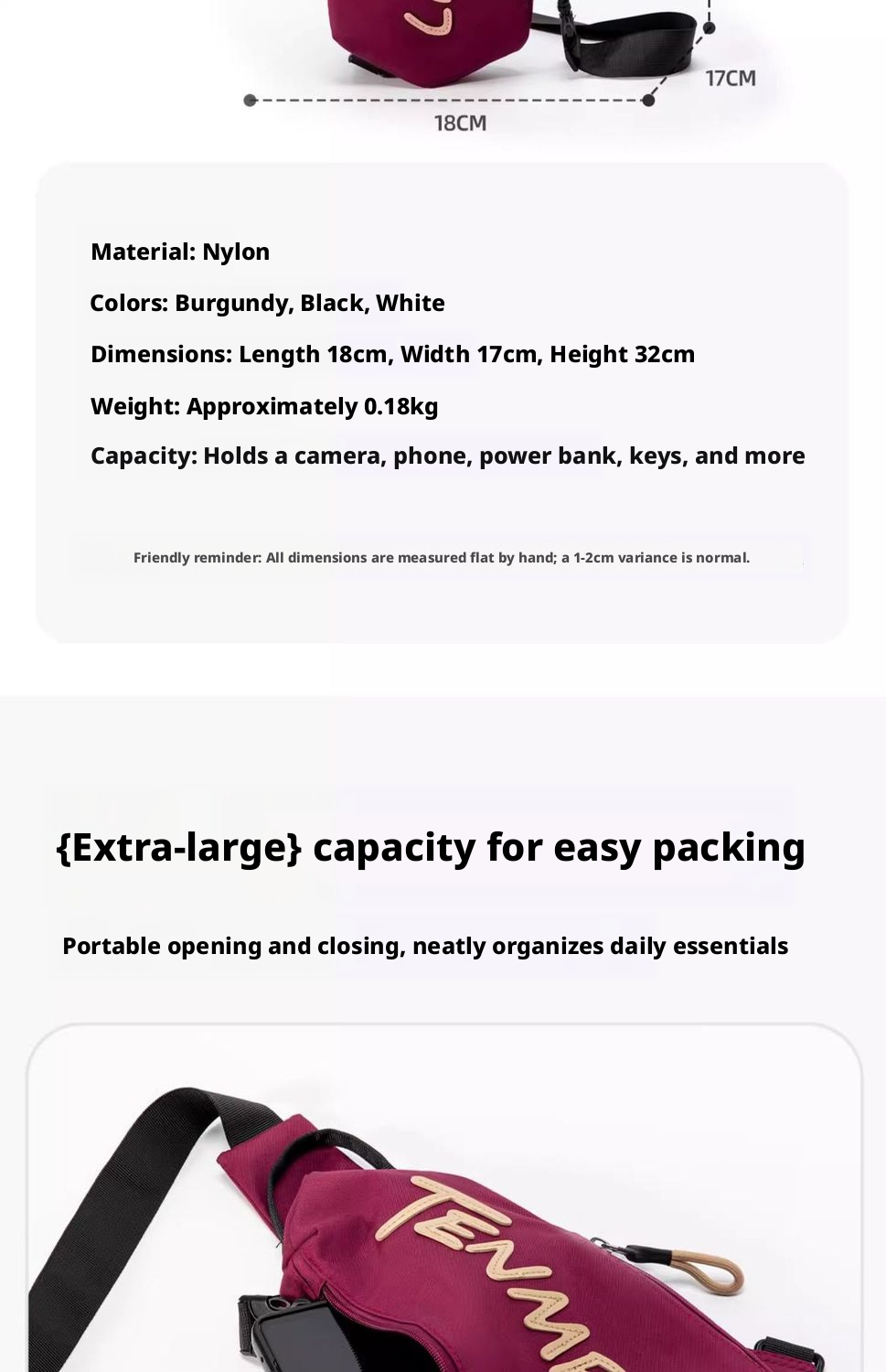 Sac bandoulière imperméable avec sangle ajustable pour voyage_voghion.com