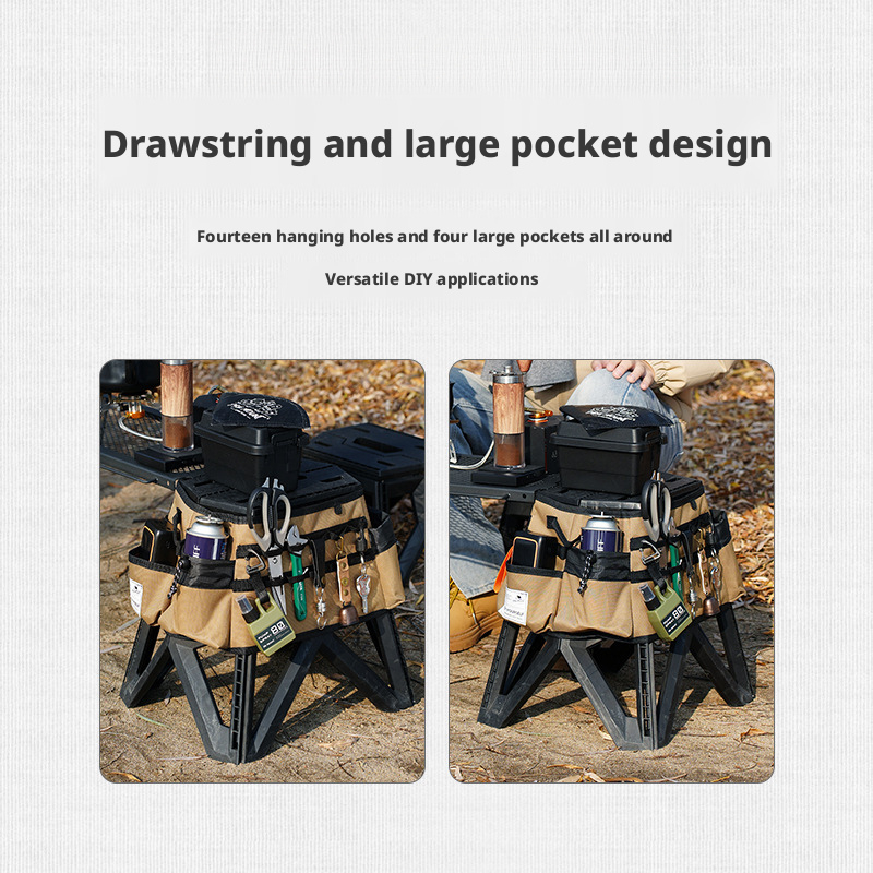 Tabouret de camping pliant avec sac de rangement et poches_voghion.com