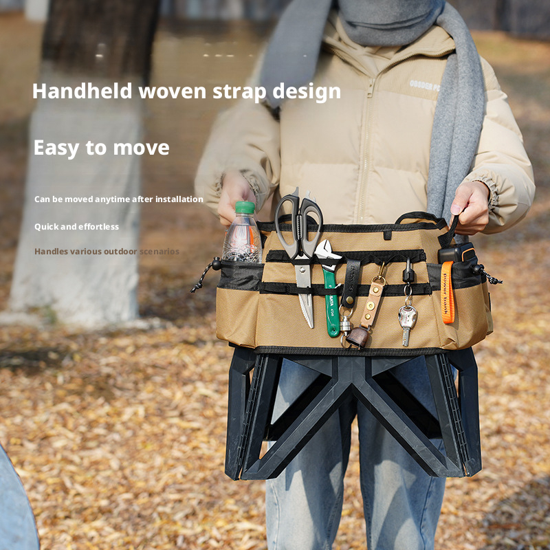 Tabouret de camping pliant portable avec sacs de rangement, siège d'extérieur multipoches avec 14 trous de suspension, chaise pliante modulable à monter soi-même pour la randonnée, la pêche,_voghion.com
