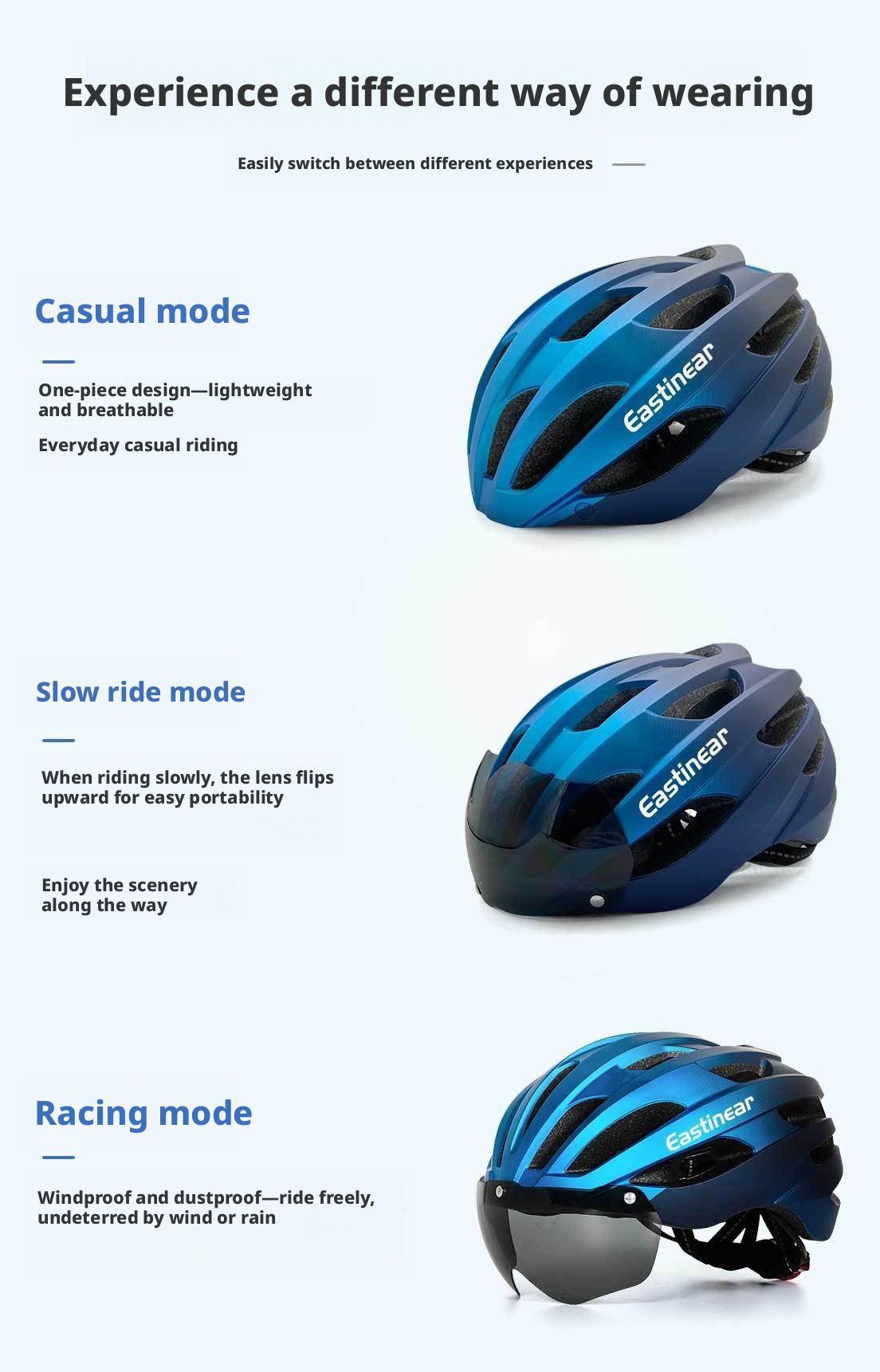 Gradient Colour Road & Mountain Bike Helmet With Integrated Goggles_voghion.com
