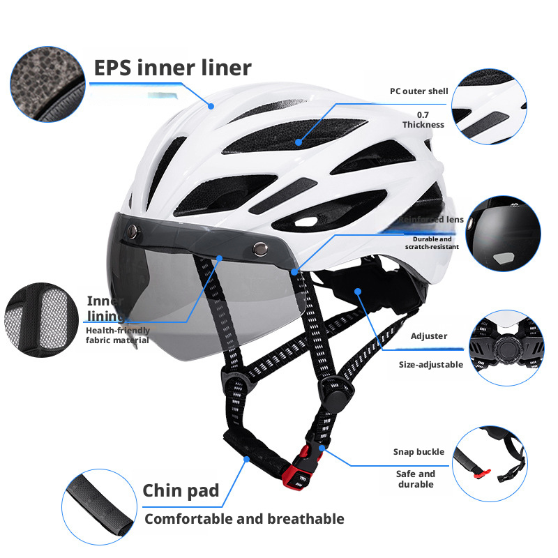 bicycle Helmet With Magnetic Goggles And Light, Universal Road Cycling Helmet, One-piece Design_voghion.com