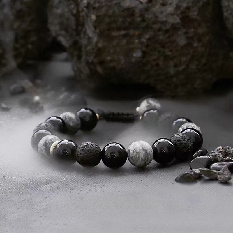 Volcanic Stone Beaded Bracelet, Planet Obsidian Bracelet For Men, Student Edition, Ins High-End Niche Jewelry Gift_voghion.com