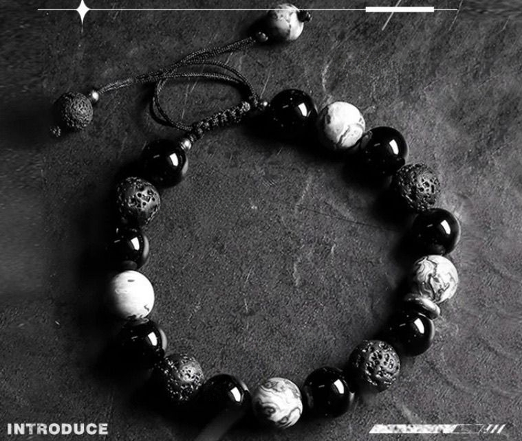 Volcanic Stone Beaded Bracelet, Planet Obsidian Bracelet For Men, Student Edition, Ins High-End Niche Jewelry Gift_voghion.com