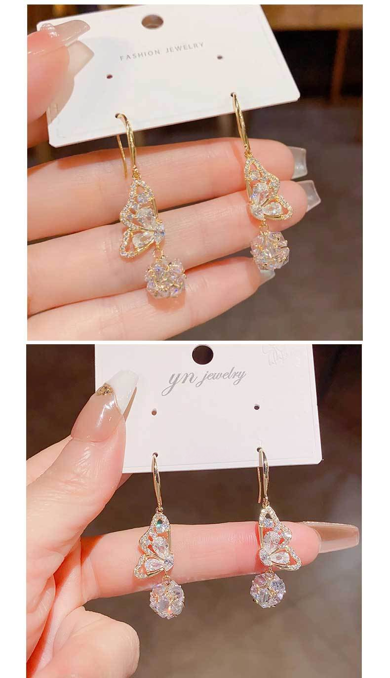Exquisite Butterfly Ball Stud Earrings With Micro-inlaid Crystals_voghion.com