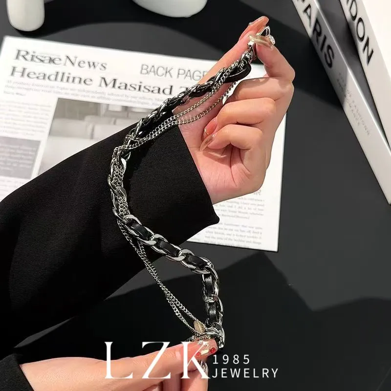 Titanium Steel Leather Cuban Bracelet For Men And Women Elegant_voghion.com