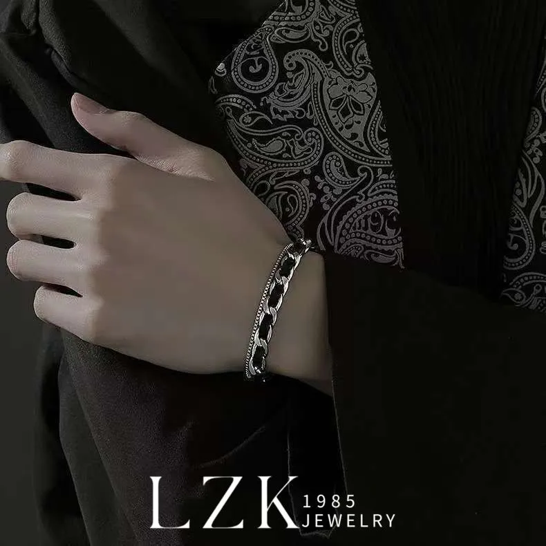 Titanium Steel Leather Cuban Bracelet For Men And Women Elegant_voghion.com