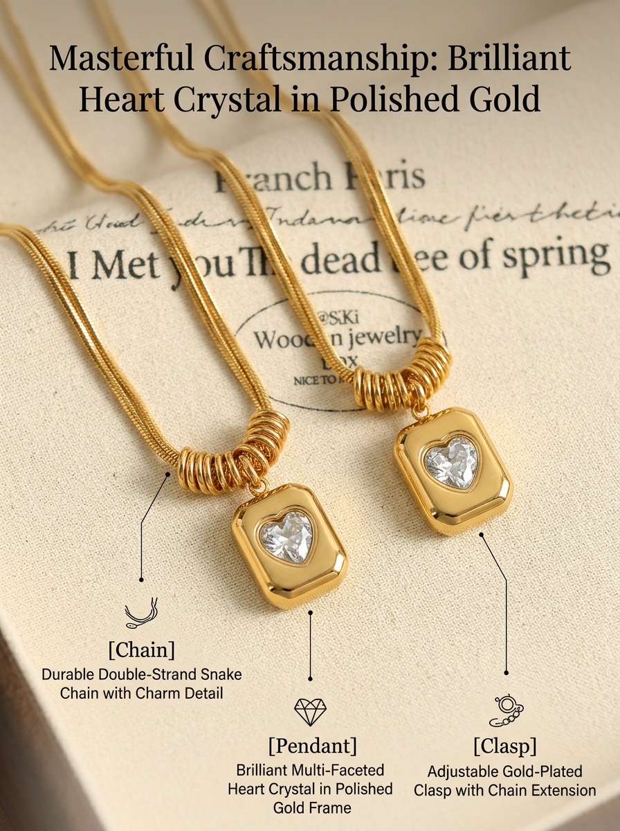 European And American Cross-Border Retro Geometric Heart Pendant Collarbone High-End Double-Layer Snake Bone Chain_voghion.com