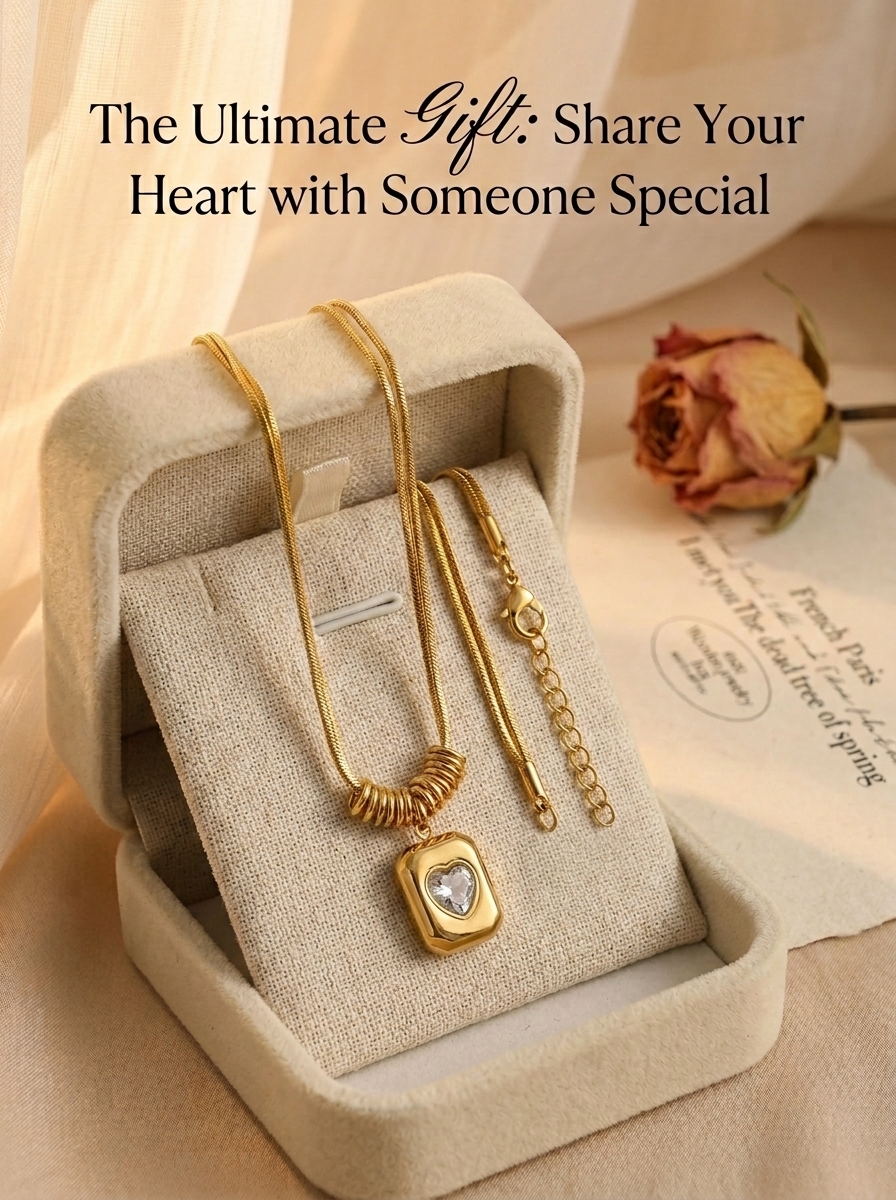 Retro Heart Double Layer Necklace Geometric Pendant Chain Gold_voghion.com