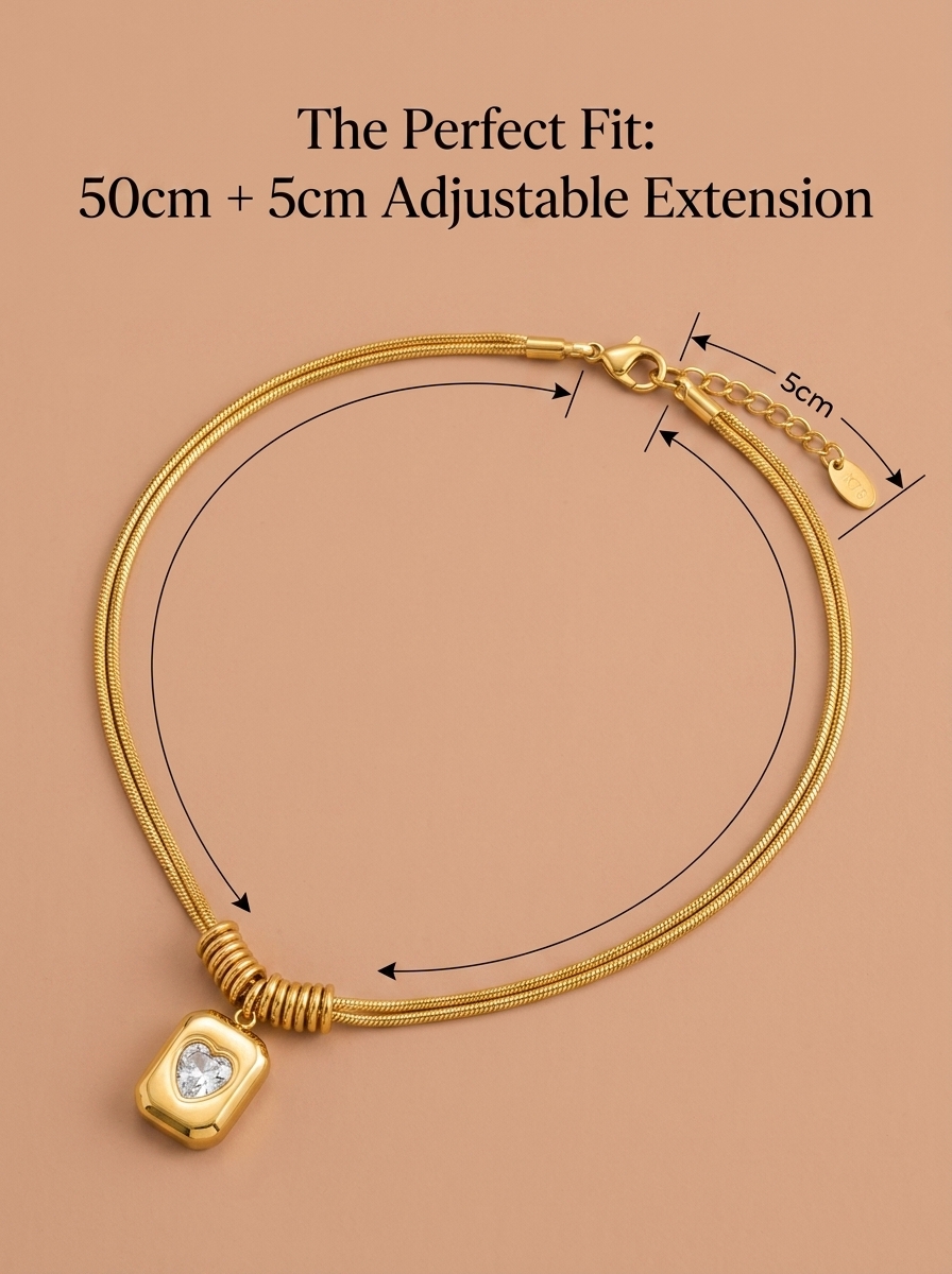 Retro Heart Double Layer Necklace Geometric Pendant Chain Gold_voghion.com