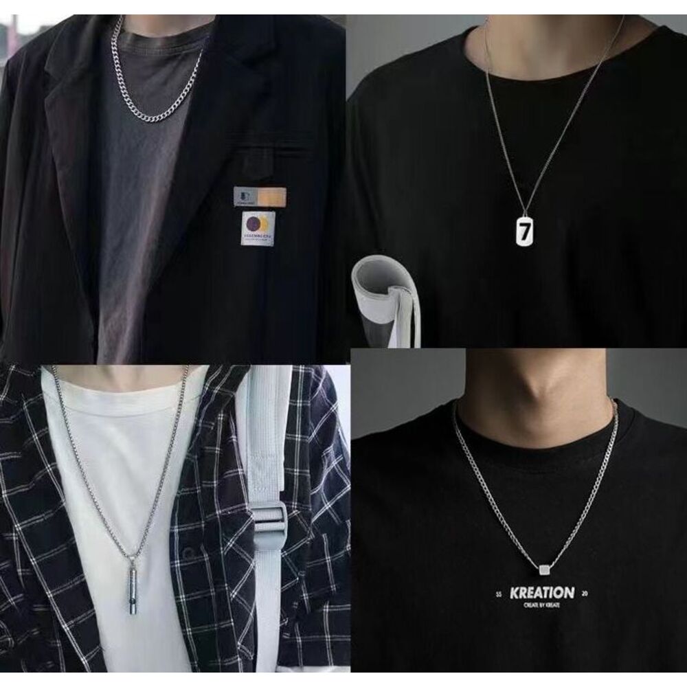 Titanium Steel Necklace Set For Men Versatile Sweater Chain_voghion.com