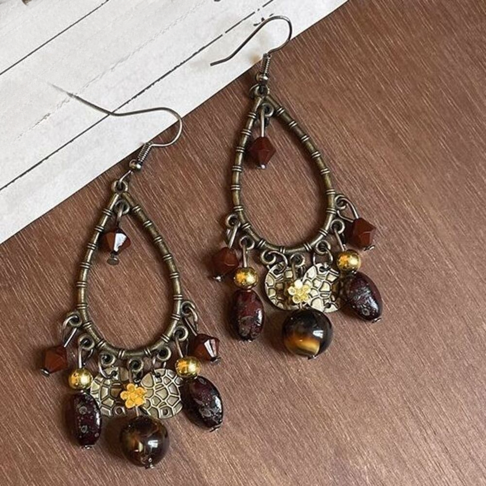 Vintage Boho Clip-ohrringe Tropfen Perlen In Kaffeebraun_voghion.com