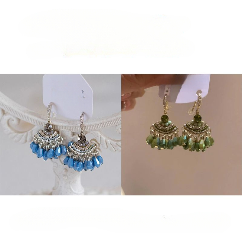 Orecchini pendenti stile etnico vintage con perline e cristalli_voghion.com