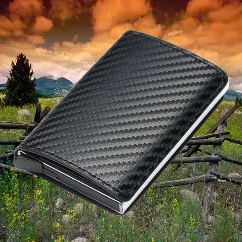 Personalized RFID Blocking Aluminum Card Case, Vintage Leather Money Clip Wallet For Men & Women, Slim Credit Card Holder_voghion.com