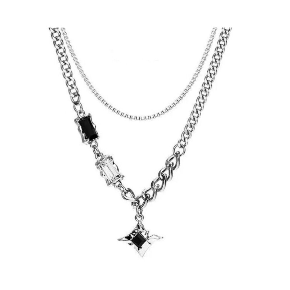 Star Double Layer Necklace For Trendy Sweater Light Luxury Niche Design Hip Hop Style Couple Men Women Clavicle Chain_voghion.com