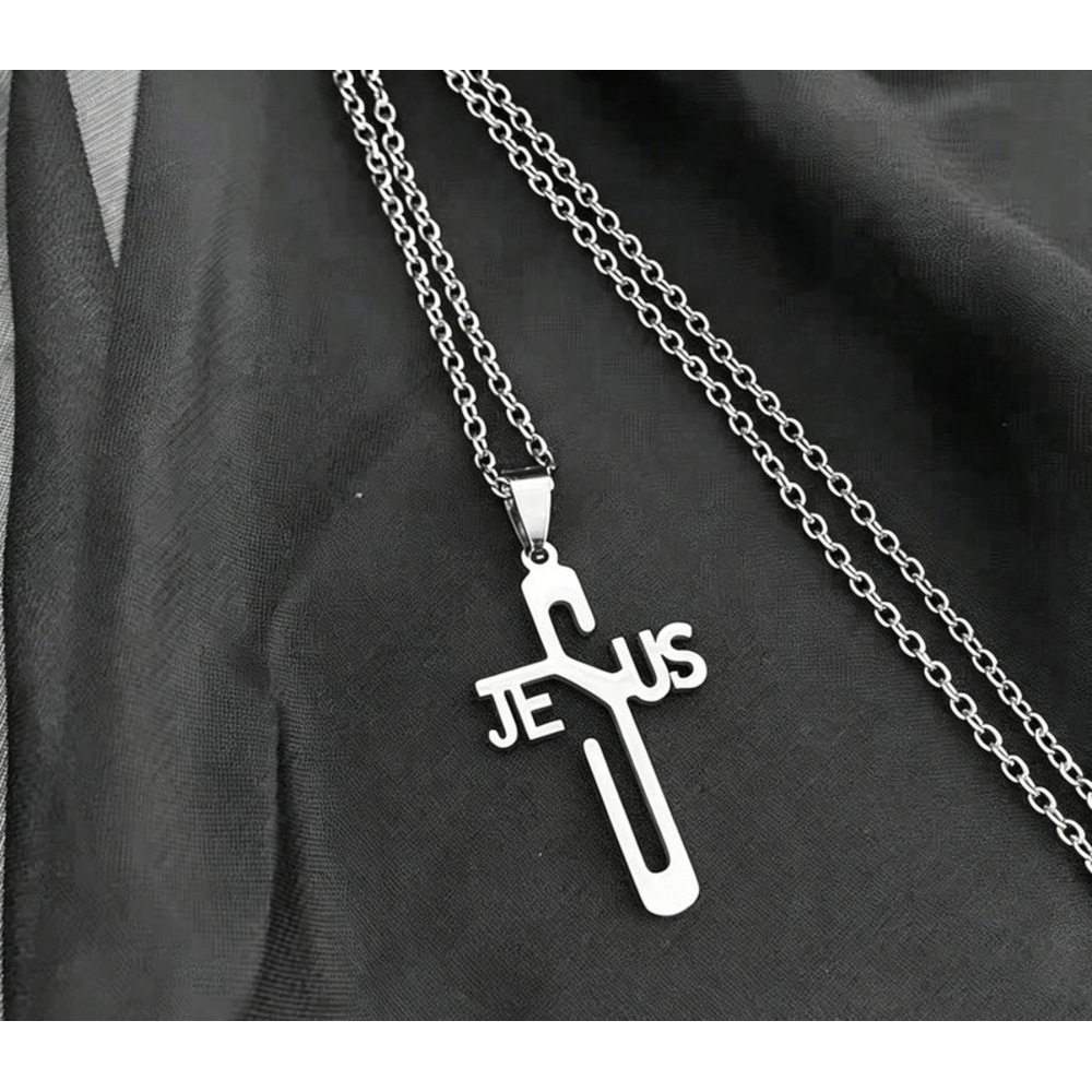 Collier Homme Avec Pendentif Croix En Acier Inoxydable Style_voghion.com