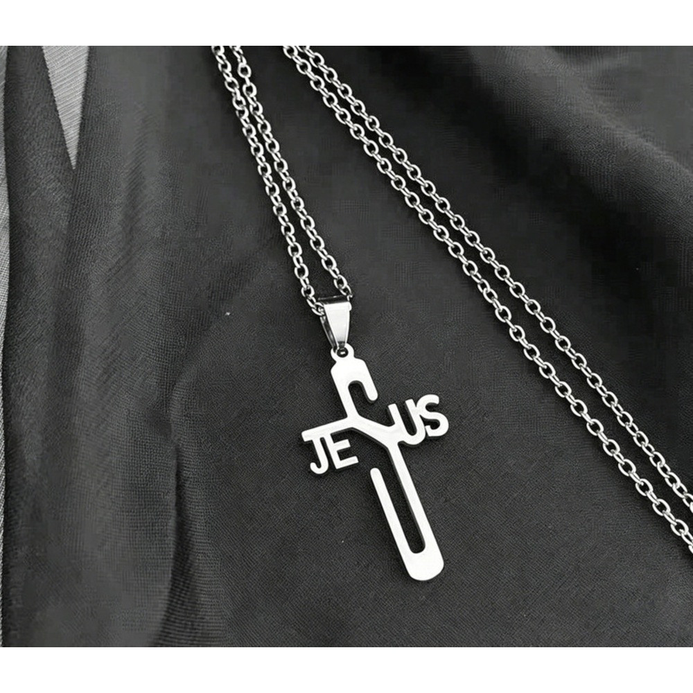 Cross-border European American Foreign Trade Stainless Steel Jewelry Men's Necklace With Cross Pendant, Korean Style_voghion.com