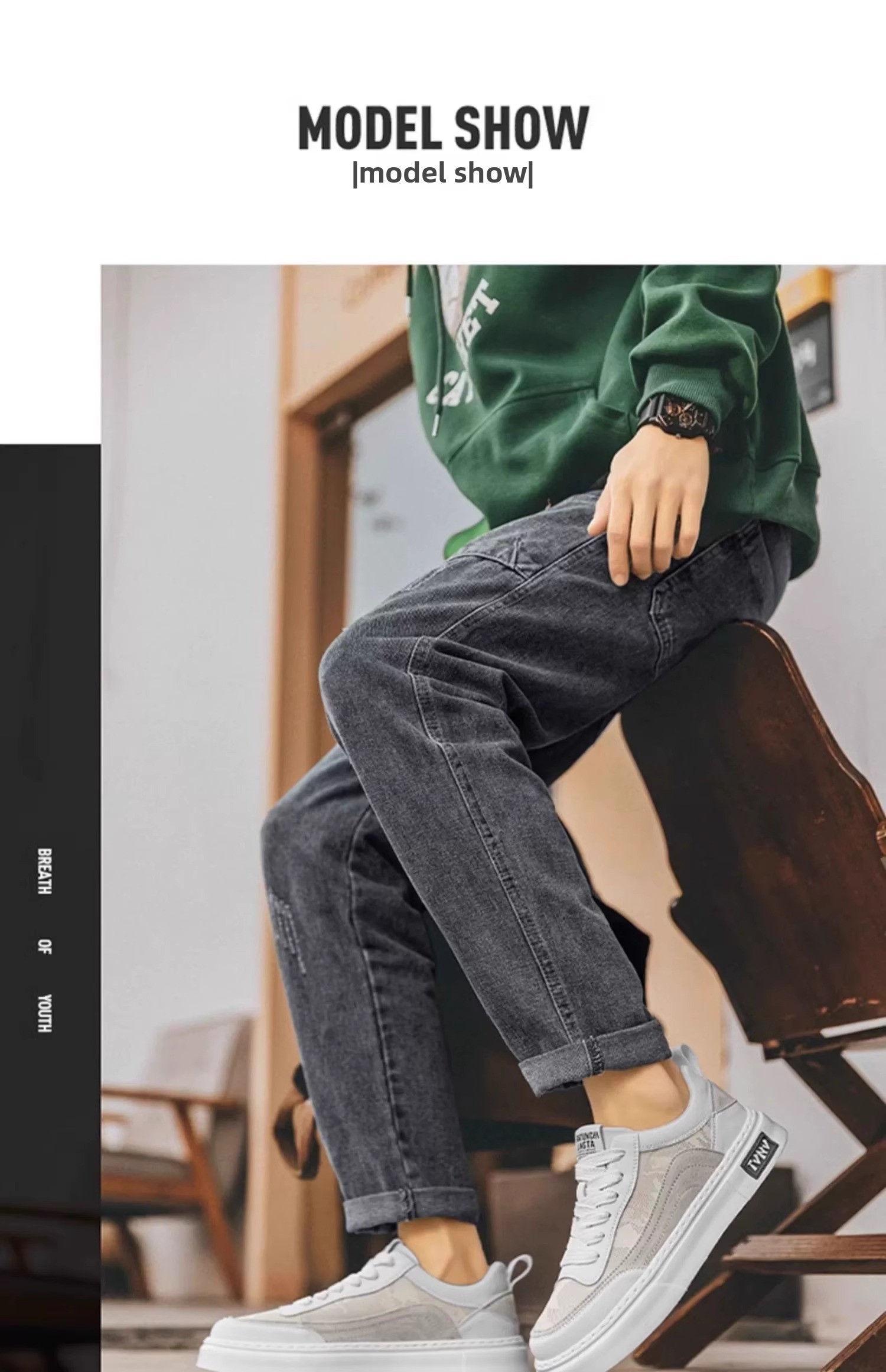 Men's Breathable Black Canvas Sneakers Height Increasing Casual Shoes_voghion.com