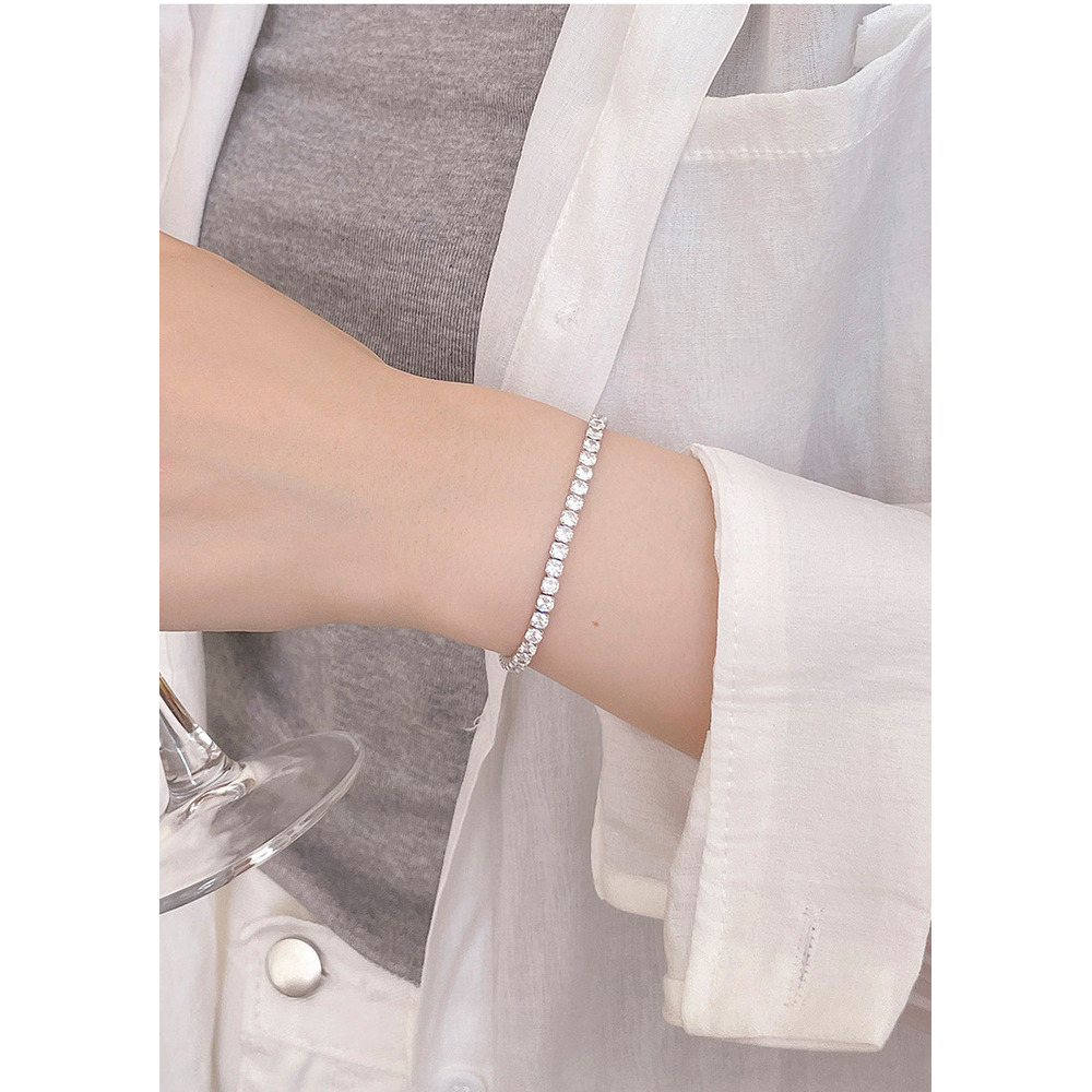 Tennis Bracelet In 925 Sterling Silver With Full Diamond Setting_voghion.com