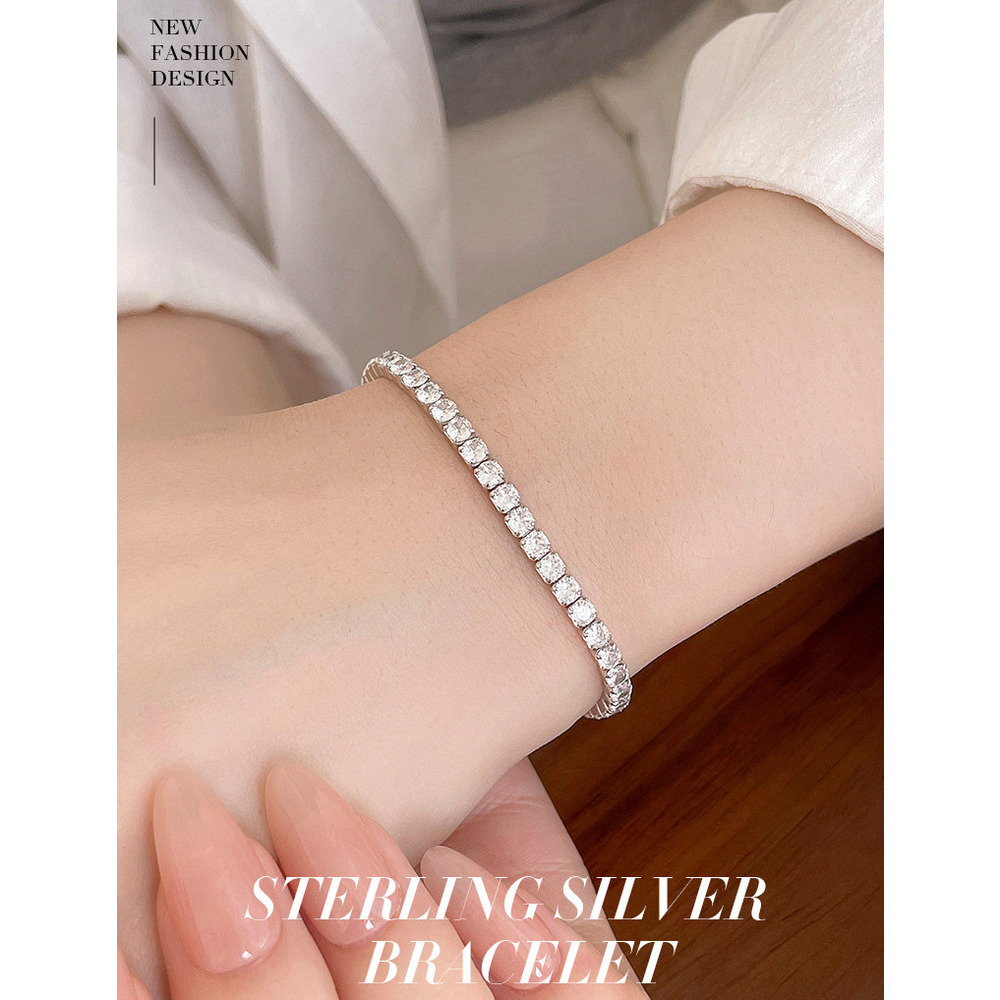 Tennis Bracelet In 925 Sterling Silver With Full Diamond Setting_voghion.com