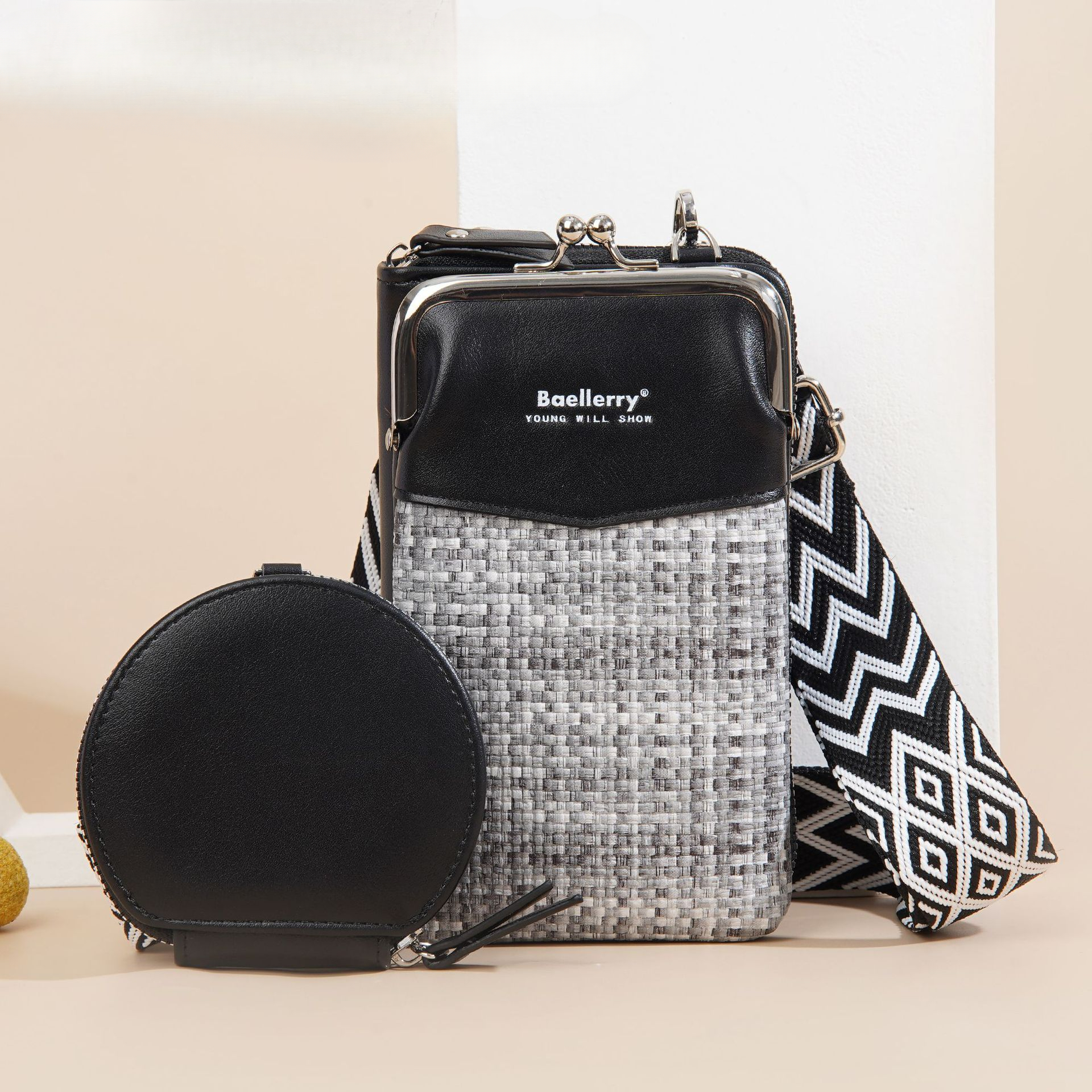 Crossbody For Women, High-End Feel, Mini Shoulder Bag, New Woven Color-Block Phone Pouch, PU Mother-Daughter Bag_desvips.com