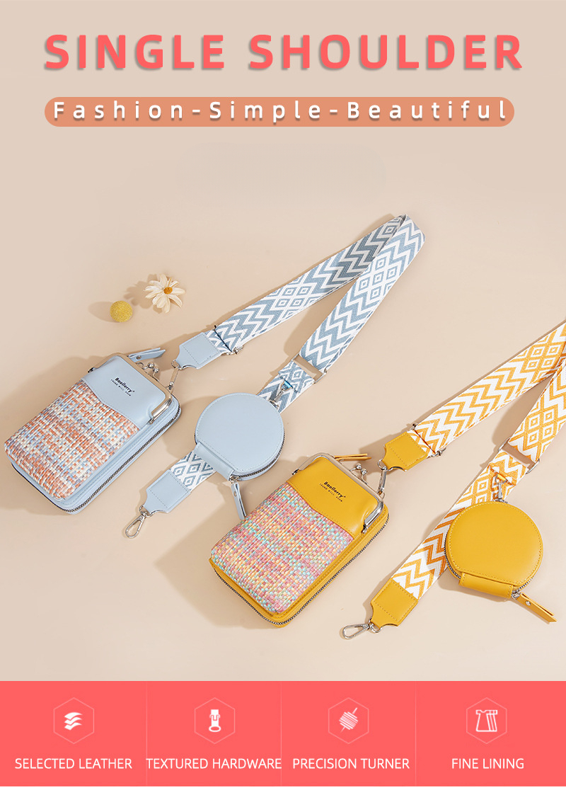 Crossbody For Women, High-End Feel, Mini Shoulder Bag, New Woven Color-Block Phone Pouch, PU Mother-Daughter Bag_desvips.com
