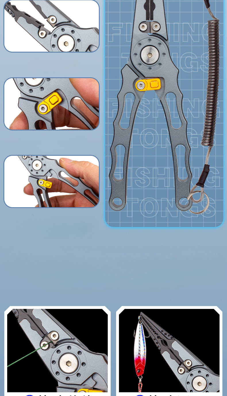 360-degree Rotating Aluminum Alloy With Symmetrical Fish Controller, Hook Extractor, Line Cutter, Fishing Pliers And Multifunctional Road Pliers._desvips.com